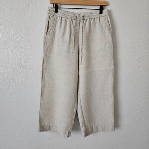 Talbots Pants Womens Size M Petite 100% Linen Wide Leg Cropped Drawstring Travel